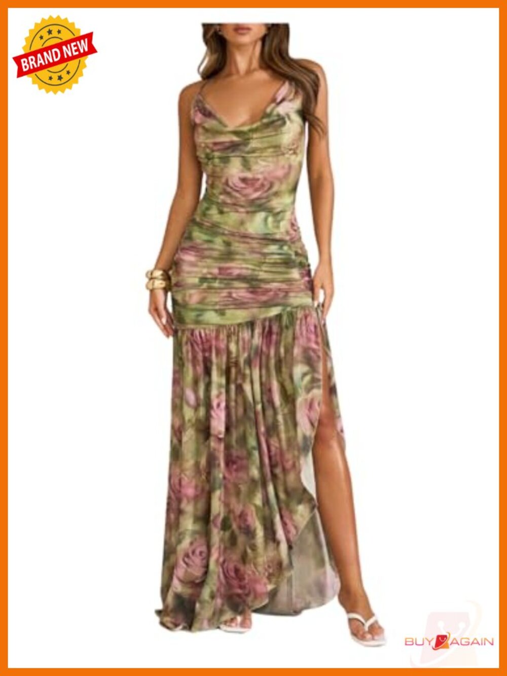 Women Floral Halter Maxi Dress Sleeveless Split Vacation Beach Dress